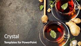  Presentation with hot tea - Slide set with teatime - hot tea cups with mint background and a dark gray colored foreground