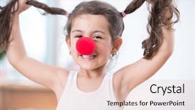  Presentation with children little child girl plays - Presentation design consisting of teatre - portrait of playful little girl background and a lemonade colored foreground