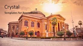  Presentation with opera - Beautiful slides featuring teatro massimo opera house backdrop and a coral colored foreground