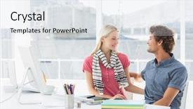  Presentation with man looking up happy - Audience pleasing PPT theme consisting of tec - happy casual business couple looking backdrop and a sky blue colored foreground