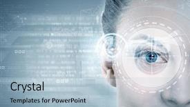  Presentation with eye - Presentation theme enhanced with tech abstract - close up of woman eye background and a light blue colored foreground