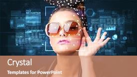  Presentation with face recognition - Beautiful slide deck featuring digital face recognition system concept backdrop and a coral colored foreground