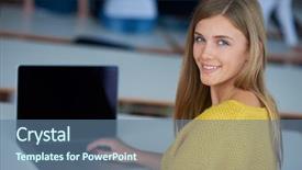  Presentation with tech - Beautiful theme featuring tech classroom with laptop computer backdrop and a ocean colored foreground