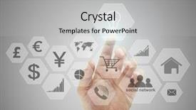  Presentation with virtual hand - Audience pleasing PPT theme consisting of tech events - hand touch virtual icon backdrop and a  colored foreground