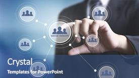  Presentation with touch screen virtual reality - Slide deck consisting of tech events - hand touch virtual icon background and a  colored foreground