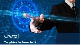  Presentation with high tech technology - Presentation theme enhanced with tech guy pressing high technology background and a ocean colored foreground