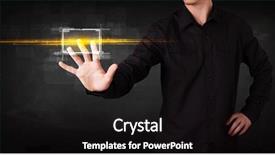  Presentation with tech - Beautiful presentation featuring tech person touching button with orange light beams concept backdrop and a black colored foreground