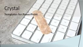  Presentation with keyboard - Beautiful presentation design featuring tech repairing medical equipment - computer keyboard with adhesive bandage backdrop and a light gray colored foreground