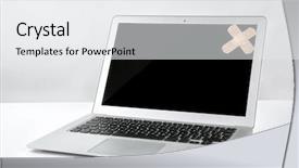  Presentation with table of contents - Amazing slide deck having tech repairing medical equipment - laptop with adhesive bandage backdrop and a white colored foreground