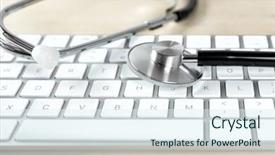  Presentation with computer keyboard and mouse - Presentation theme having tech repairing medical equipment - stethoscope on computer keyboard closeup background and a sky blue colored foreground