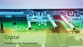  Presentation with machine assembly - Amazing PPT theme having tech stack - automation of machine assembly backdrop and a mint green colored foreground