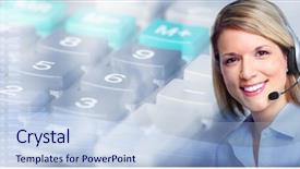  Presentation with tech support - Presentation theme enhanced with tech support - call center operator woman business background and a sky blue colored foreground