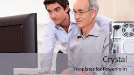  Presentation with tech support - PPT theme having tech support - computer technician helping office worker background and a light gray colored foreground