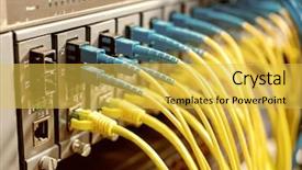  Presentation with fiber optic - PPT theme enhanced with tech support - fiber optic cables connected background and a yellow colored foreground