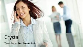  Presentation with tech support - Beautiful presentation theme featuring tech support - pretty girl in formal wear backdrop and a  colored foreground