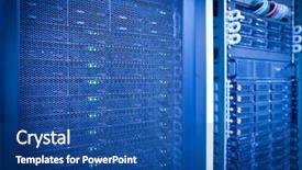  Presentation with power data center - Presentation theme featuring tech support - server rack cluster background and a ocean colored foreground