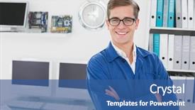  Presentation with smiling kids at summer camp - Beautiful PPT theme featuring tech support - smiling technician looking at camera backdrop and a ocean colored foreground