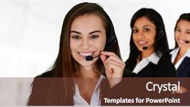  Presentation with customer service - Presentation theme having tech support - young woman giving help background and a tawny brown colored foreground