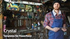  Presentation with mechanic tools - Beautiful presentation theme featuring tech vehicle - portrait of handsome bearded mechanic backdrop and a  colored foreground