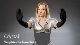  Presentation with tech - Beautiful PPT layouts featuring tech woman in futuristic concept backdrop and a gray colored foreground