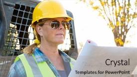  Presentation with bulldozer - PPT layouts with technical blueprints near small bulldozer background and a light gray colored foreground