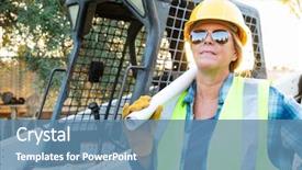  Presentation with bulldozer - Cool new PPT theme with technical blueprints near small bulldozer backdrop and a teal colored foreground