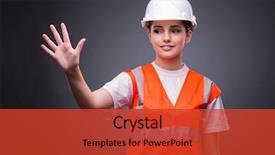  Presentation with virtual - Presentation design featuring technical choice - cute construction worker pressing virtual background and a red colored foreground