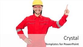  Presentation with technical - Slide deck with technical choice - man wearing red coveralls isolated background and a pink colored foreground