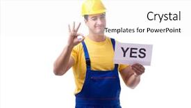  Presentation with yes - Audience pleasing slides consisting of technical choice - worker responding positively yes isolated backdrop and a white colored foreground