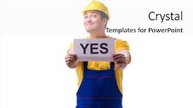  Presentation with yes - Beautiful theme featuring technical choice - worker responding positively yes isolated backdrop and a white colored foreground