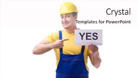  Presentation with yes - Audience pleasing theme consisting of technical choice - worker responding positively yes isolated backdrop and a  colored foreground