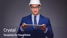  Presentation with technical - Slide deck featuring technical choice - young architect in industrial concept background and a  colored foreground