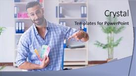  Presentation with young students working in groups - Beautiful PPT theme featuring technical choice - young designer working in his backdrop and a  colored foreground