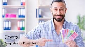  Presentation with studio - Audience pleasing theme consisting of technical choice - young designer working in his backdrop and a  colored foreground