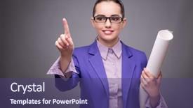  Presentation with flag buttons - Presentation enhanced with technical choice - young woman architect pressing buttons background and a  colored foreground