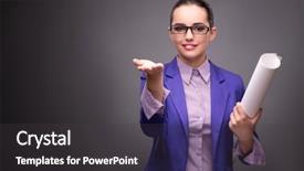  Presentation with flag buttons - Presentation theme enhanced with technical choice - young woman architect pressing buttons background and a  colored foreground