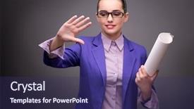  Presentation with flag buttons - Presentation theme having technical choice - young woman architect pressing buttons background and a  colored foreground