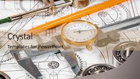  Presentation with engineering drawing tools - Amazing slide deck having technical drawing and tools backdrop and a coral colored foreground