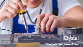  Presentation with desktop - Amazing theme having technical expertise - computer repairman repairing desktop computer backdrop and a ocean colored foreground