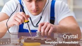  Presentation with old desktop computer - Audience pleasing PPT layouts consisting of technical expertise - computer repairman repairing desktop computer backdrop and a violet colored foreground