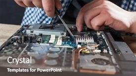  Presentation with laptop - Amazing presentation design having technical expertise - engineer hands repairs laptop backdrop and a  colored foreground