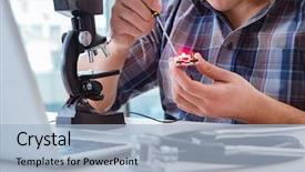  Presentation with precision - Slide set with technical expertise - high precision engineering with man background and a light blue colored foreground