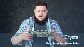  Presentation with motherboard - Presentation design with technical expertise - male engineer blows off background and a ocean colored foreground