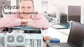  Presentation with technical service - Slide set consisting of technical expertise - repairman with computer an owner background and a lemonade colored foreground