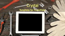  Presentation with repair - Colorful PPT theme enhanced with technical expertise - tablet pc and tools backdrop and a tawny brown colored foreground