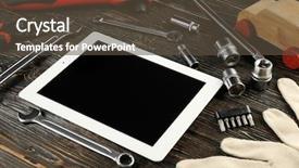  Presentation with technical - Beautiful slide deck featuring technical expertise - tablet pc and tools backdrop and a tawny brown colored foreground