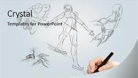  Presentation with technical - Slide set having technical graphics - close up of human hand background and a sky blue colored foreground