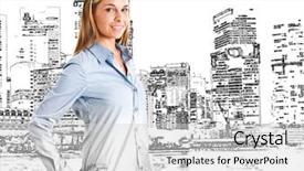 Presentation with technical - Amazing PPT layouts having technical graphics - woman drawn in front backdrop and a light gray colored foreground