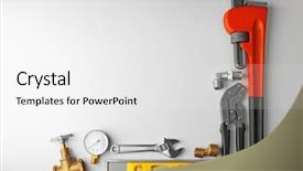  Presentation with plumbers tools and plumbing material - Presentation consisting of technical improvement - plumber tools frame isolated background and a white colored foreground