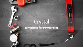  Presentation with plumber - Slide set having technical improvement - plumber tools frame on concrete background and a gray colored foreground
